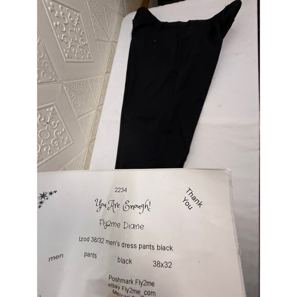 IZOD 38 x 32 Men's Dress Pants Golf Black Flat front deep pockets Made in Kenya - Picture 8 of 8